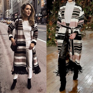 ULLA JOHNSON Areli Striped Alpaca Coat/Cardigan OS